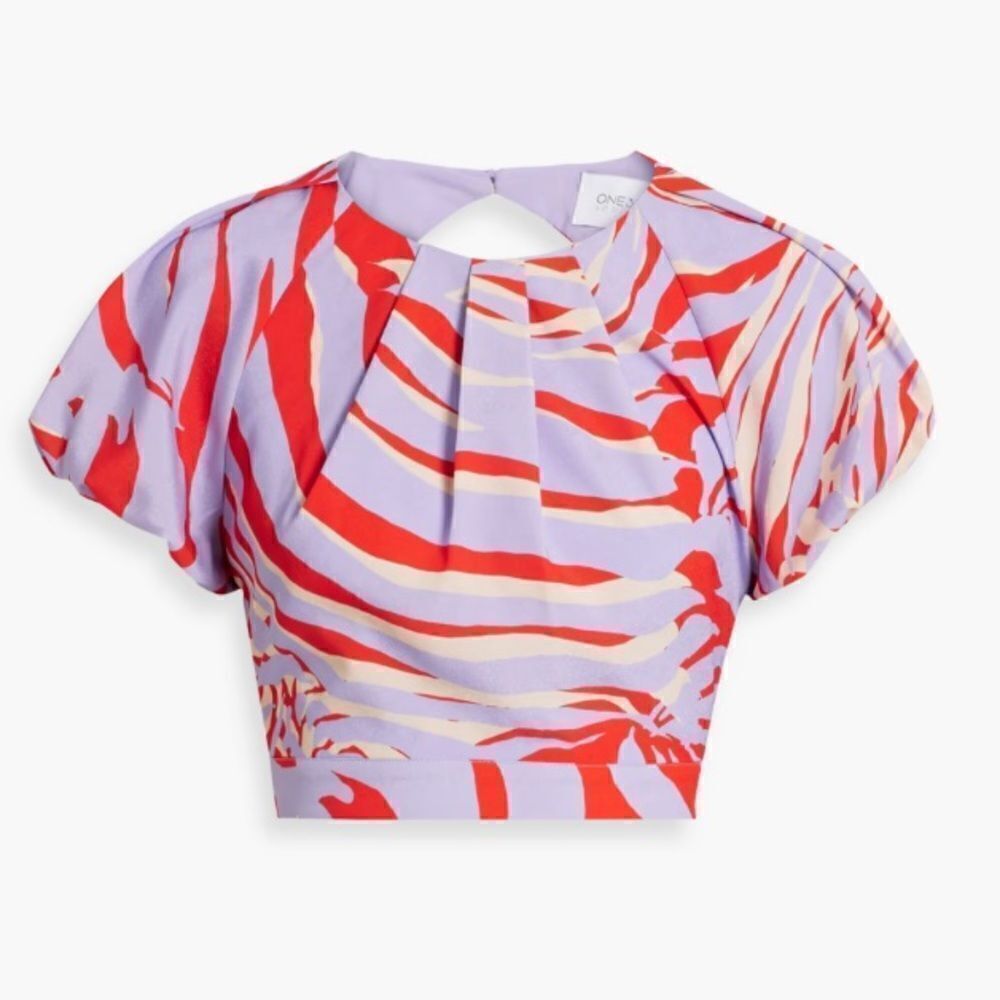 ONE 33 SOCIAL Open Back Cropped Printed Crepe de Chine Top Size 8 NWT